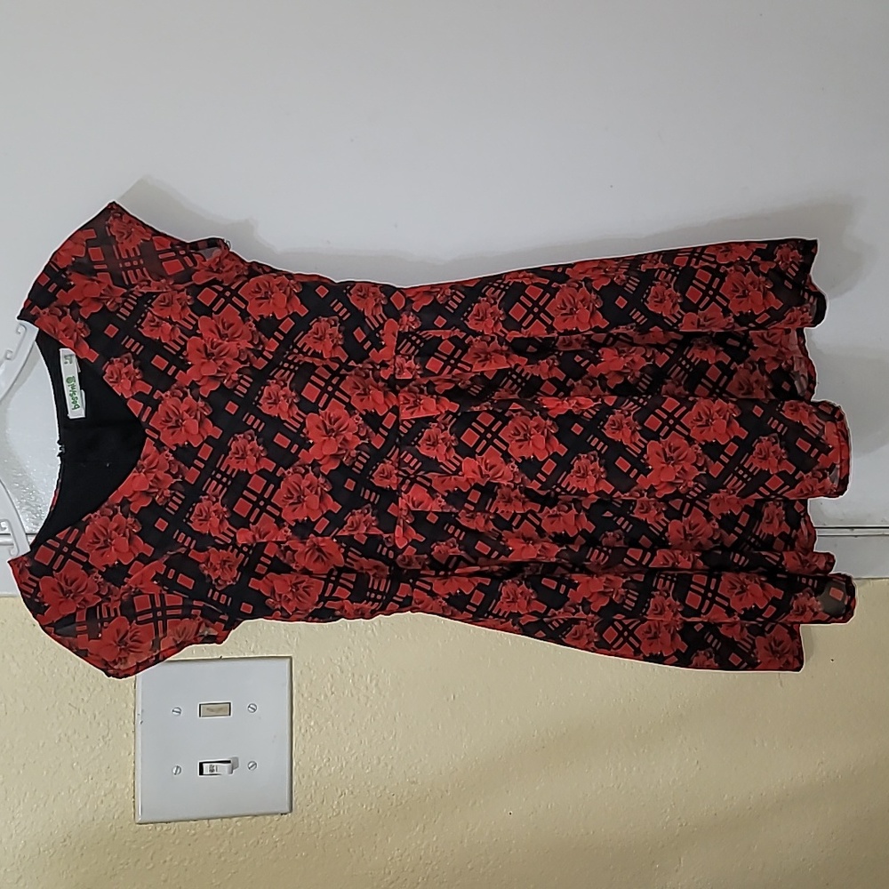 Bossini girls dress red poinsettias lined zip up 6/7 (tag 8)